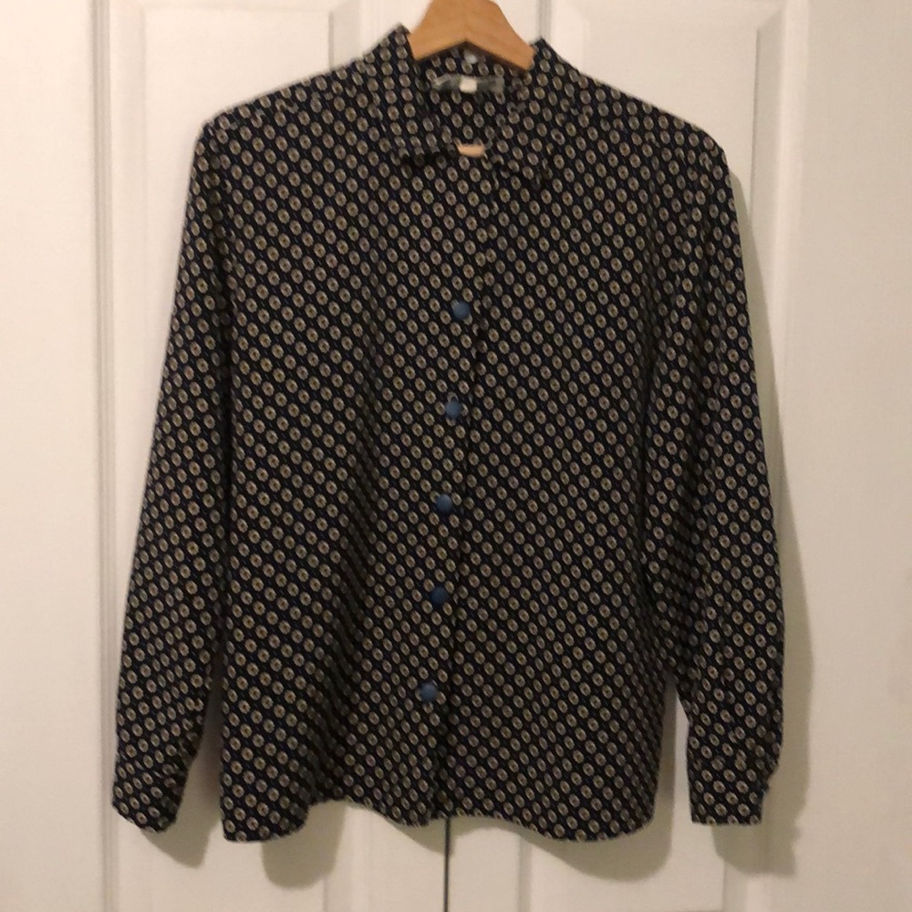 Jeremy Scott Navy and Gold Floral Patterned Button Down